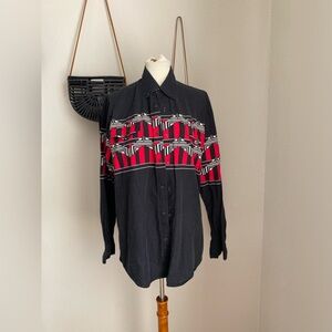 Vintage Cowboys Turtle Western Black & Red Button Long Sleeve Shirt